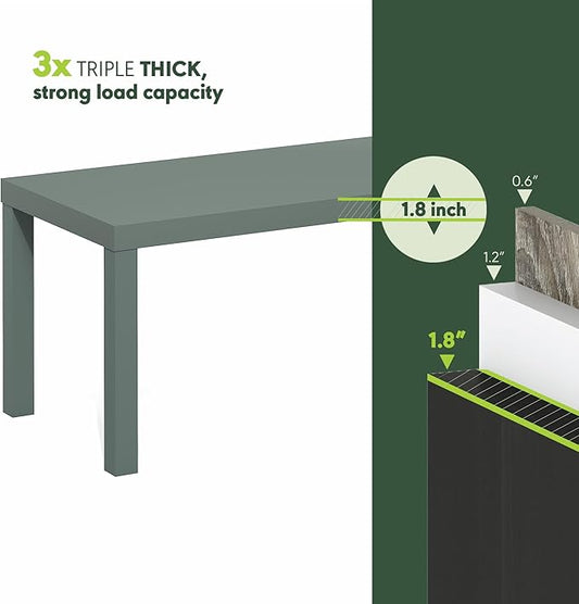 Furinno Classic Coffee Table, Modern Rectangle Coffee Table with 1.8 Inch Thick Tabletop, Side Table for Living Room, Home Office, Sage Green