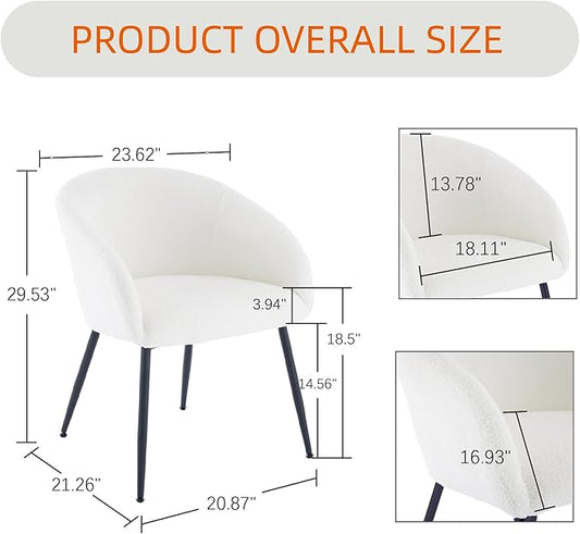 Modern Small Accent Chair Set of 4, Comfy Sherpa Makeup Vanity Chair with Metal Legs, Decorative Dining Chair no Wheels for Living Room, Dressing Room, Bedroom, White