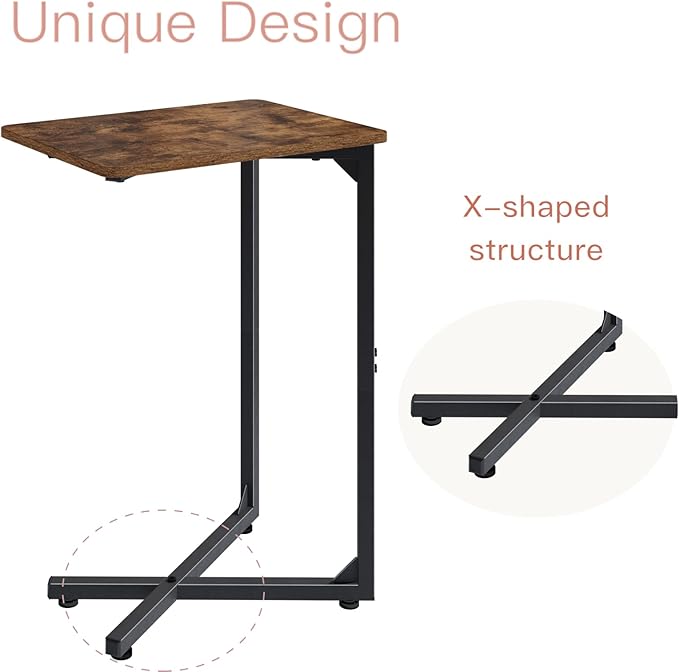 C-Shaped End Table, Small Side Table for Couch, Sofa TV Tray Table for Living Room, Bedroom, Bedside ET-X-BR1