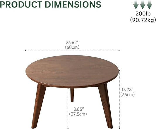100% Solid Wood Round Coffee Table, Small Coffee Table w/Sturdy Legs, Wood Side Table for Bedroom Balcony Living Room (23.62" D x 13.78" H)