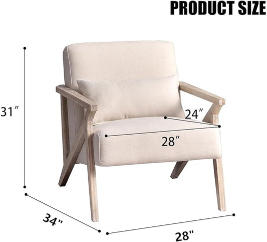 INZOY Mid Century Modern Accent Chair Set of 2 with Wood Frame, Upholstered Armchair with Waist Cushion, Accent Chair for Living Room Bedroom Apartment, Easy Assemble, Beige