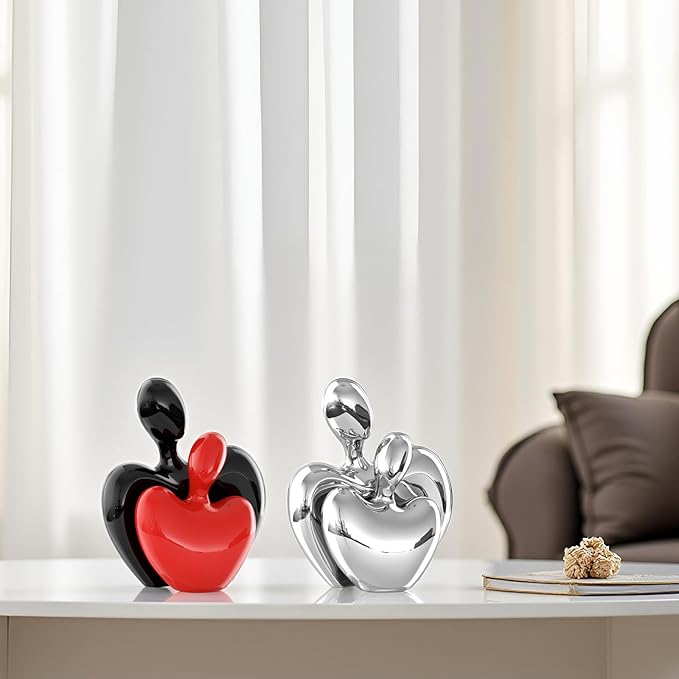 XMGZQ Mini Hugging Couple Statue Ceramic Lover Figurine Home Decor is a Romantic Gift for Her on Wedding Anniversary and Valentines, TV Stand Decoration Knick Knacks for Shelves (Red)