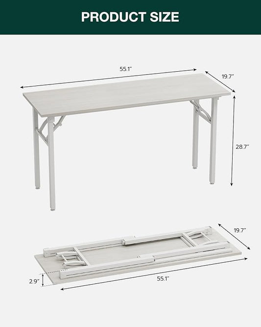 Frylr Small Folding Computer Desk – Portable 55.1 Inch Foldable Laptop Table, Collapsible and Compact for Easy and Fast Setup, Lightweight for Small Spaces, Home Craft and Study Use, White Ash