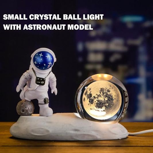 3D Astronaut Crystal Ball Night Light, 3D Inner Carved Crystal Ball Night Lamp, Glowing Crystal Ball with LED Light Base, Color Changing Light & Kids Birthday Gift (Blue, Moon)