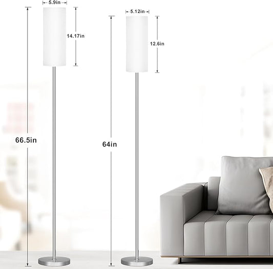Ambimall 66'' Floor Lamps for Living Room with Remote Control and Stepless Dimmable Colors Temperature & Brightness, 9W Bulb Included(White Lampshade & Silver Pole)