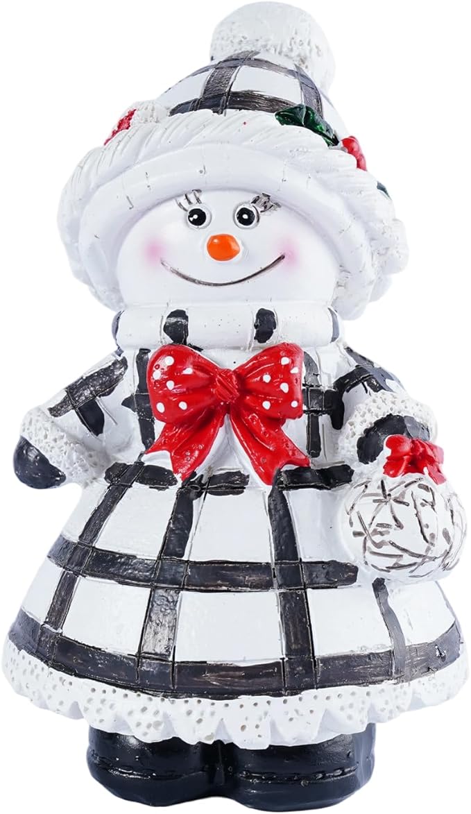 2-Piece Christmas Couple Snowman Resin Statues, Indoor Outdoor Holiday Decor, Christmas Table Centerpiece & Home Desktop Window Sill Ornaments - Ideal for Parents Friends