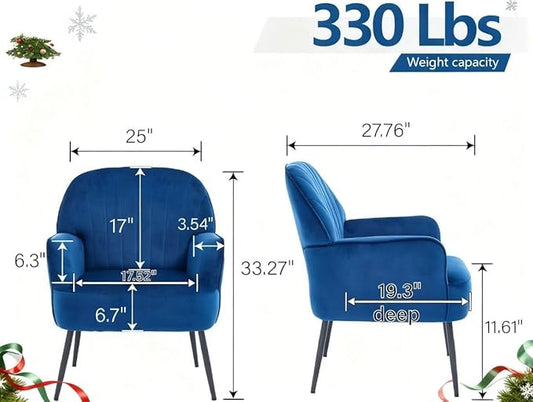 Velvet Accent Chair, Modern Upholstered Single Sofa Side Living Room Chair, Comfy Reading Armchair with Metal Legs for Bedroom, Waiting Room, Office and Cafe, Blue