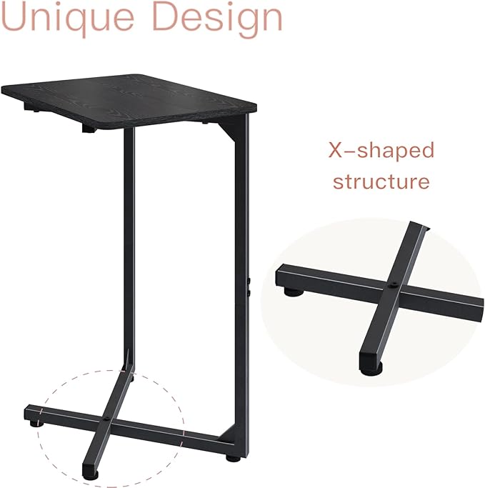 NEFROM C-Shaped End Table, Small Side Table for Couch, Sofa TV Tray Table for Living Room, Bedroom, Bedside ET-X-BKW1