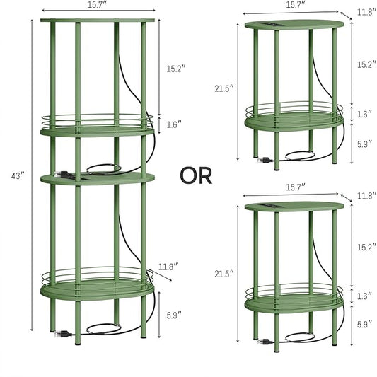 Small Round Side Table with Charging Station,Bedside Table with 2 USB Ports and Outlets, Morden Round Nightstand, Samll Side Table for Living Room,Bedroom, Nursery, Laundry, Green