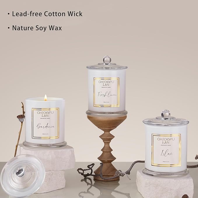 Chloefu LAN Gardenia Scented Candles for Home, Natural Soy Candle for Home Decor, Birthday Candle Gift for Women, 10 oz 65 Hours Burn