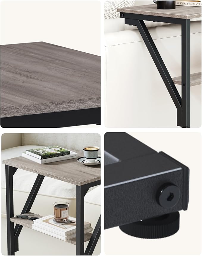 C-Shaped End Tables, TV Trays Set of 2, Small Side Table for Couch, Sofa Table for Living Room, Bedroom, Bedside ET-D-GYW2