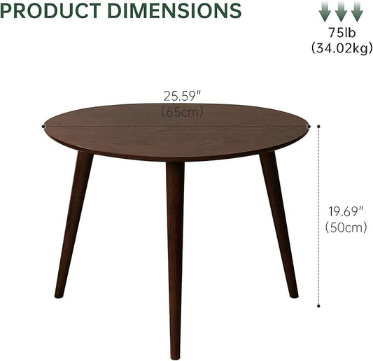 Small Oval Coffee Table, 25.6'' Small Mid Century Modern End Table for Living Room, 100% Solid Oak Wood Side Table, Minimalist Display Center Table(Walnut Color, 25.59''Wx17.51''Dx19.68''H)