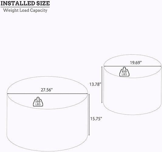 Nesting Coffee Table Set of 2 with Storage,Modern Round Burl Wood Veneer Circle Accent Side Tables for Living Room,Small Space,Bedroom,Balcony,Office,Brown(27.56"+19.69")