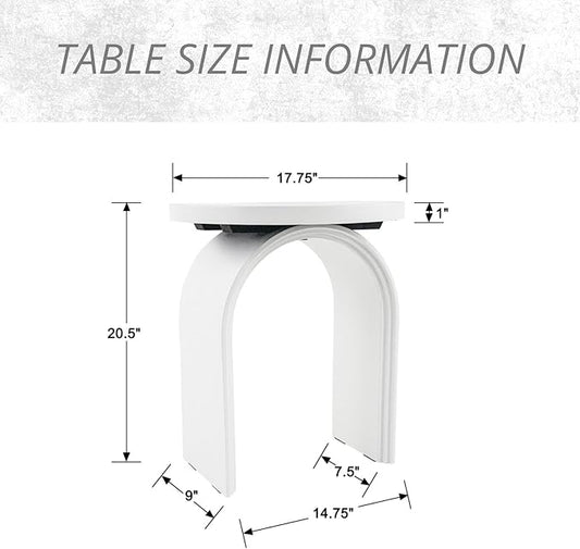 Round Side Table, Modern White Wood End Table with Sturdy Base, Small Drink Table for Living Room, Bedroom and Small Spaces