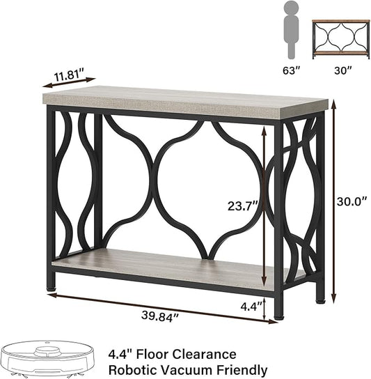 IBF Narrow Entryway Table with Storage, Modern Wood Metal Console Sofa Table Behind Couch Tables, Industrial Narrow Hallway Table for Living Room Home Office Foyer Entry Way Entrance, Grey, 39.4 Inch