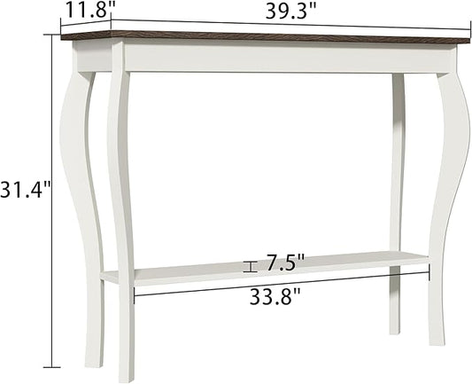 ChooChoo Narrow Farmhouse Console Table, Chic Accent Sofa Table, Entryway Table, Soft White