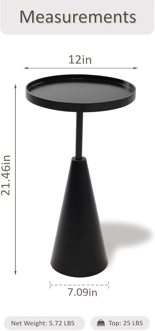COZAYH Modern Round End Table with Raised Edge Tray Top, Wooden Pedestal Side Table with Rubber Wood Base for Living Room, Entryway, Office (Black)