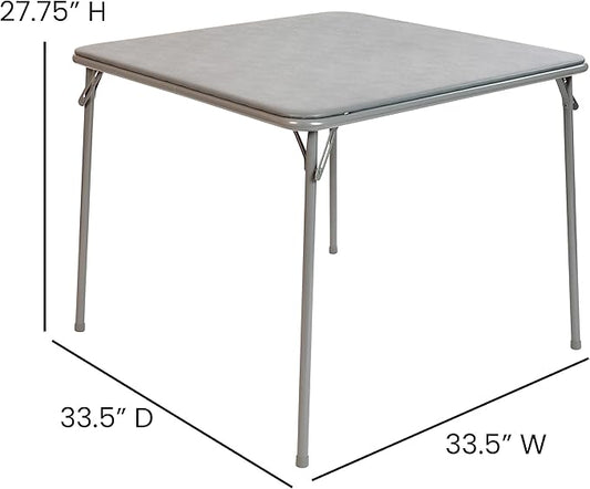 EMMA + OLIVER 33.5" Square Multipurpose Folding Card Table for 4 Players, Portable Square Folding Table with Padded Vinyl Top, Gray
