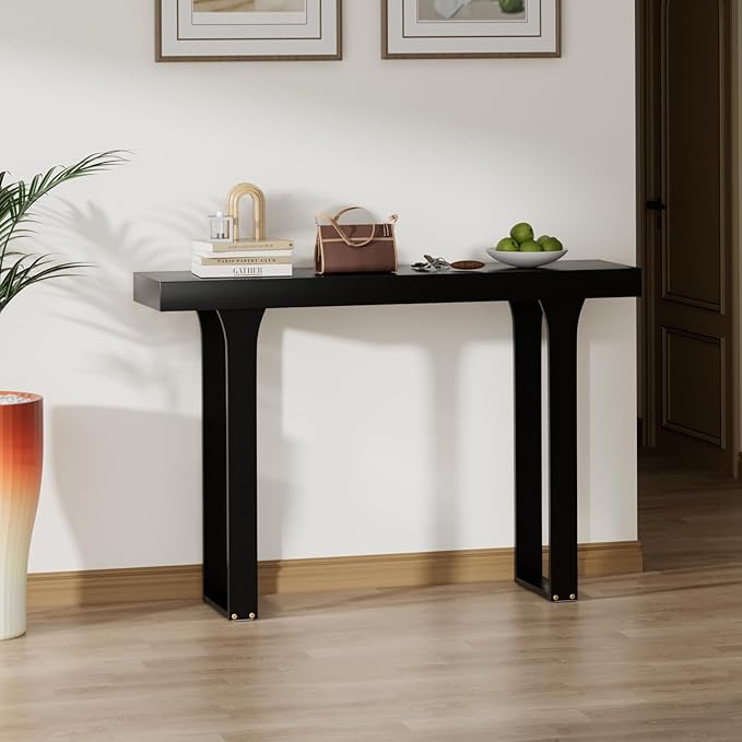 Bamboo 47.2" Narrow Console Table, Rectangular Side Table, Farmhouse Entryway Table, Modern Sofa Table Behind Couch, Accent Table for Entrance, Living Room, Hallway, Foyer (Black