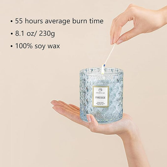 Chloefu LAN Smokey Fireside Scented Candle Gifts for Men Cashmeran Leather Candles for Home Scented, 55 Hours Long Burning, 8.1 Ounce Premium Soy Wax