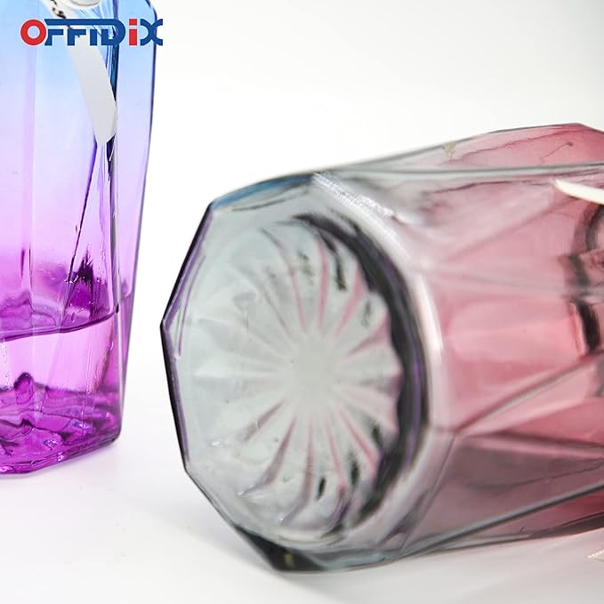 OFFIDIX Flower Vase, Gradient Multicolor with Geometric Faceted Design Art Decorative Glass Vase for Wedding, Dinning, Bookshelf, Home Decoration or Gift