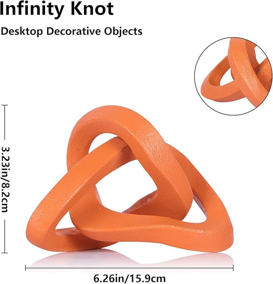Infinity Knot Sculpture Orange Knot Decor Object, Abstract Knick Knacks Coffee Table Modern Statue, Orange Sculpture for Home Living Room Table Ornaments and TV Stand Bookshelf Decorative