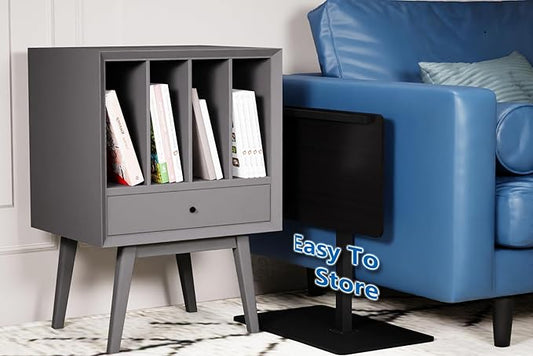 C Shaped End Table,20" W x 14" L,17"-31" Adjustable Height,Swivel and Turnable Desktop,Foldable Side Table for Small Spaces,Black Walnut (Black, 19.7" x 13.8")