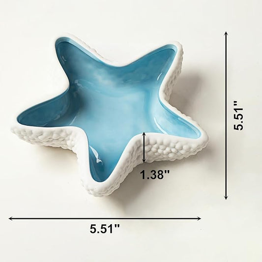 Starfish Jewelry Dish Ceramic Holder Ring Trinket Tray, Ocean-themed Decorative Trinket Dish, Suitable for Mother Friend Sister, Gifts for Women, Home Decor Trinket Dish(Sea Blue)