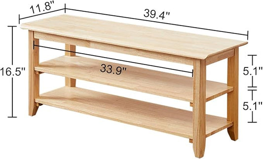 XKZG Storage Bench Wooden Shoe Rack Bench Simple Style Wood Entryway Bench (Natural,39.4")