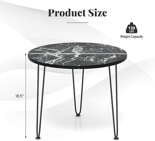 Giantex Round Coffee Table, Faux Marble Center Table with Metal Legs, Sofa Accent Side Table, Modren Coffee Tables for Living Room, Bedroom, Balcony, Small Space (Black)