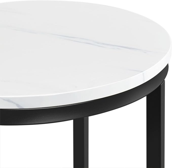 Yaheetech Round End Table Set of 2,16in Faux Marble Accent Table,Modern Side Table with Marble Top and Metal Frame,Small Coffee Table Telephone Table for Living Room/Small Space,Black