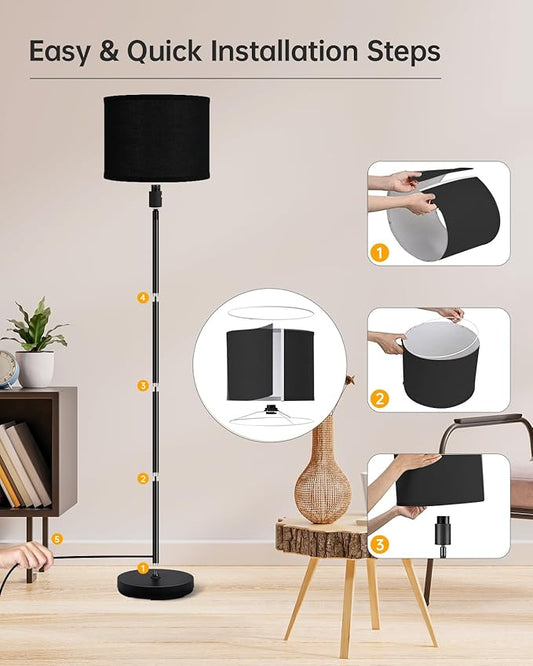 Floor Lamp Black, Standing Lamp, 58" Tall Lamps for Living Room, Simple Pole Lamp with Black Lampshade, On/Off Foot Pedal, Bright Dimming Light for Kids Room Bedroom Office Decor(Without Bulbs)