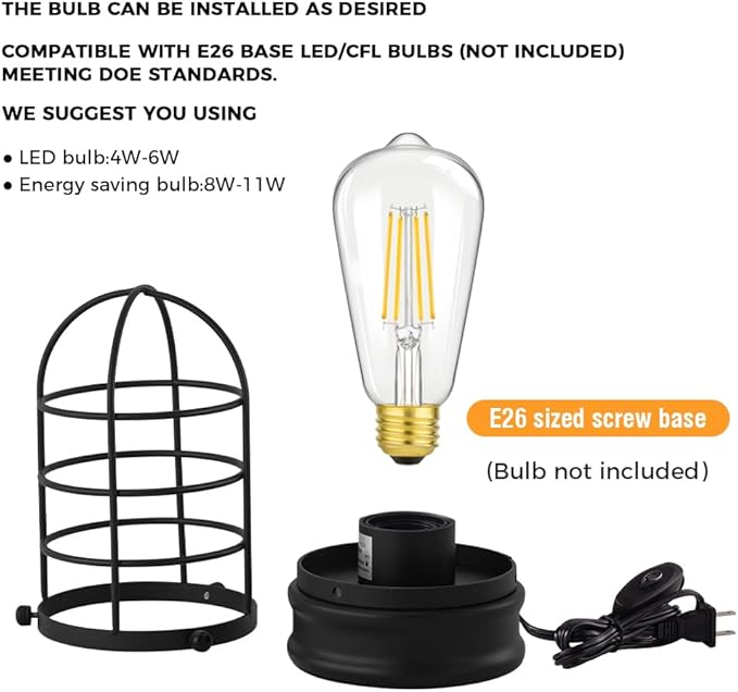 Cerdeco Small Vintage Table Lamp,Industrial Desktop Lamp for Bedside,Bar,Cafe,Bedroom,livingRoom,(Bulb Not Included)