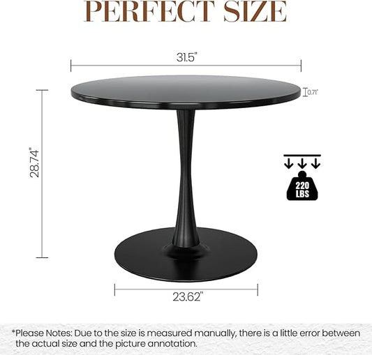 DKLGG Black Round Dining Table, 31.5" Tulip Table Kitchen Dining Table for 2-4 People with MDF Top & Pedestal Base, Mid-Century End Leisure Coffee Office Living Room Table