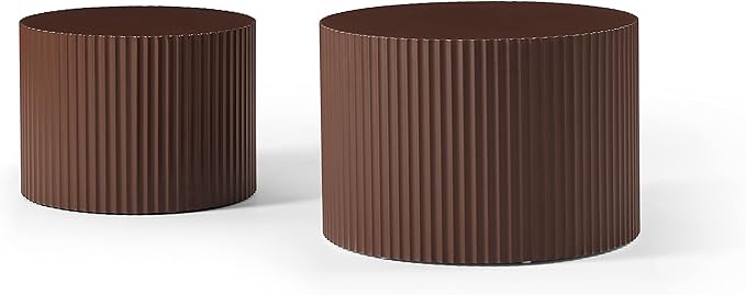Nesting Coffee Table Set of 2, Modern Round Wooden Circle Accent Coffee Tables for Small Spaces Living Room Bedroom Balcony Office Drum Side Table