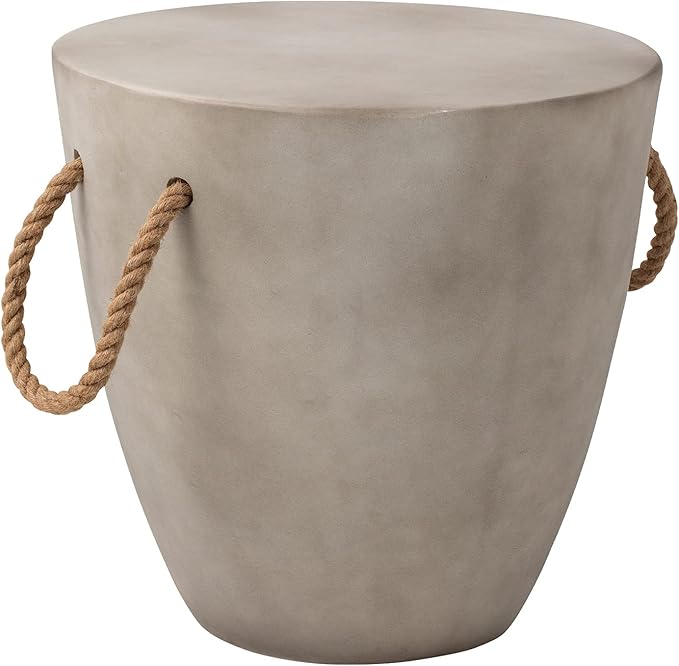 SUNBURY Outdoor Side Table Concrete Side Table, 17" H Small Outdoor Side Table End Table for Patio w Hemp Rope, Ceramic Round Coffee Table Accent Table Garden Outdoor Plant Stands