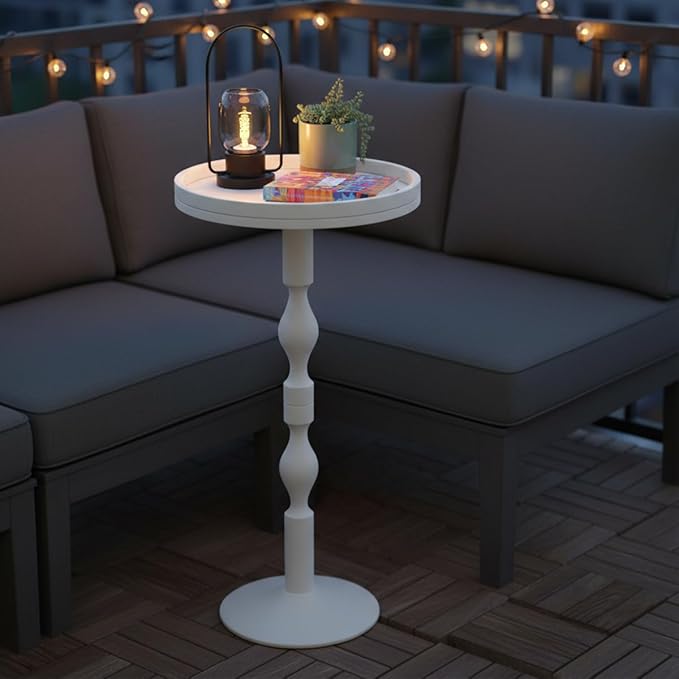 Small Round Drink Table,Pedestal Tables,Small Round Side Table for Narrow Spaces,End Table for Living Room, Bedroom, Bathroom,Balcony (White)