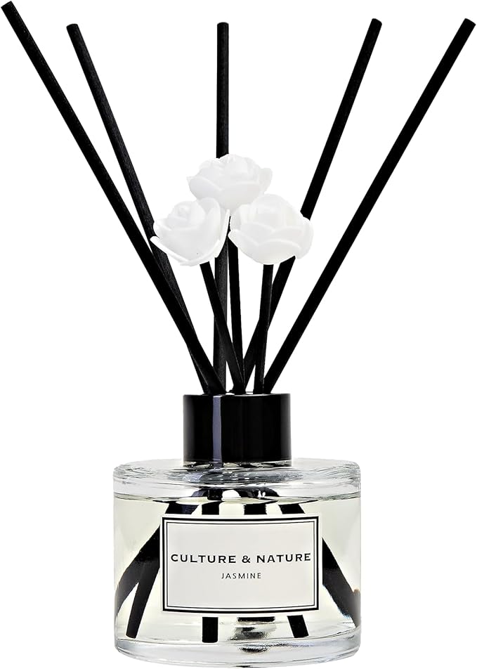 CULTURE & NATURE Reed Diffuser Set 4oz (120ml) Jasmine Scented Diffuser with Sticks Home Fragrance Reed Diffuser for Bathroom Shelf Decor
