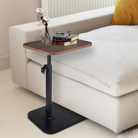 C Shaped End Table for Couch Sofa, 360° Swivel Height Adjustable TV Tray for Small Spaces,Livingroom Bedroom College Dorm Hospital(Walnut)