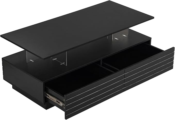 LED Coffee Table with 2 Large Drawers, 47.2" Multi-Color Adjustable Lighting & Ample Storage for Magazines for Living Room, Modern Rectangular Sturdy Engineered Wood Tea Table for Furniture, Black