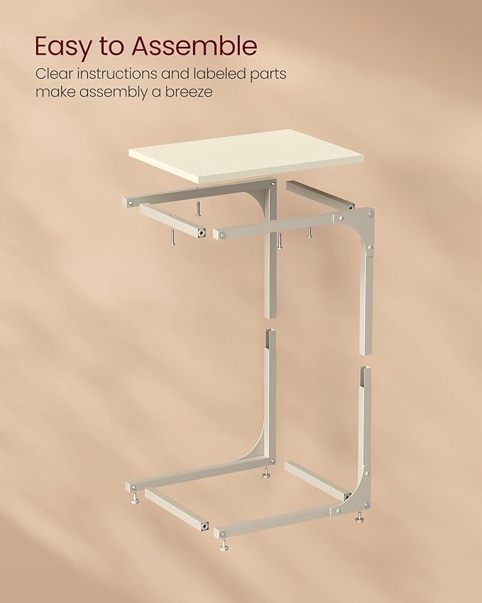 VASAGLE C-Shaped End Table, Small Side Table for Couch, Sofa Table with Metal Frame for Living Room, Bedroom, Bedside, Cream White