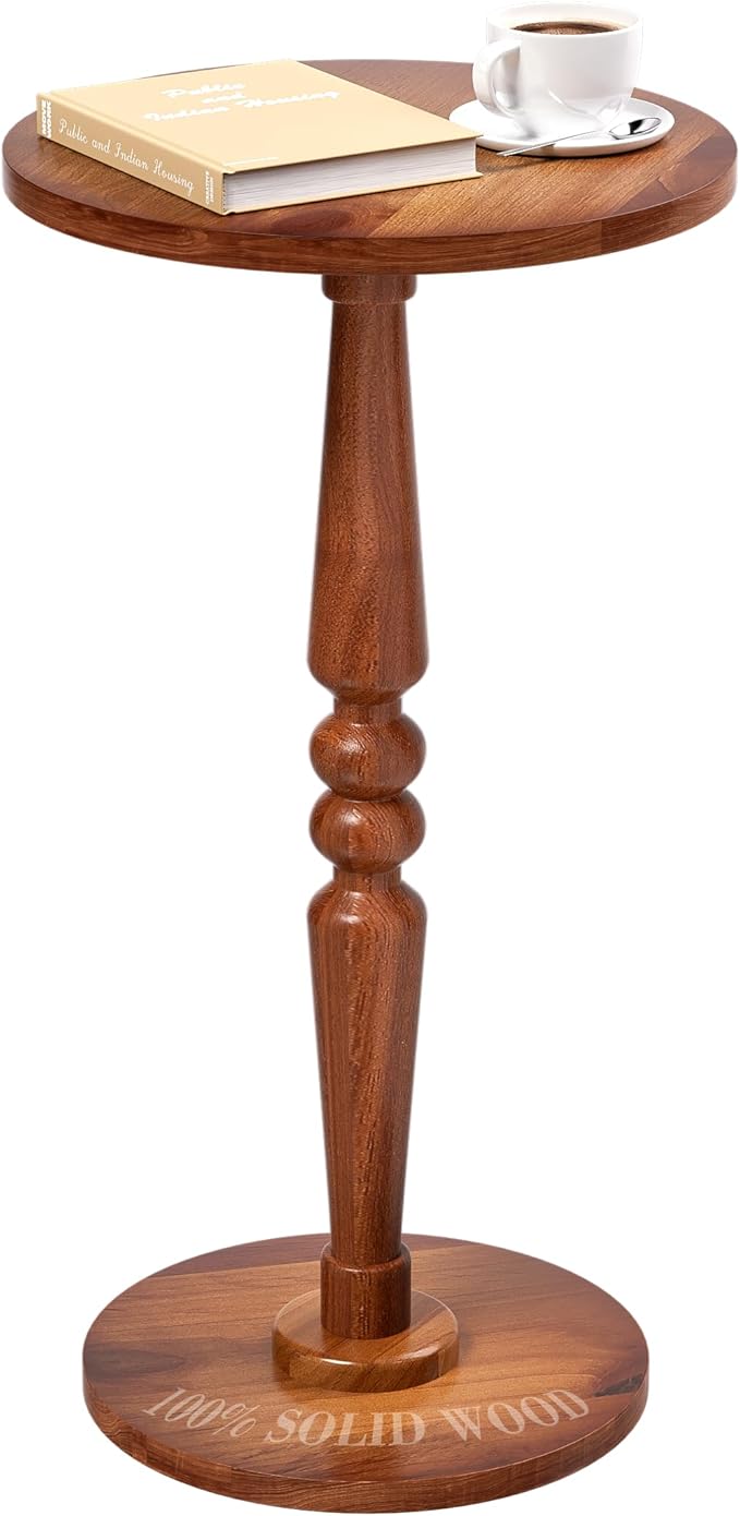 Small Wood Round Side Table - Modern Accent Nightstand Pedestal Table for Living Room, Bedroom - Compact Drink Table for Small Spaces, Corners, Office