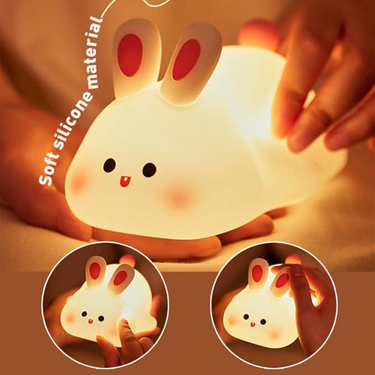 Bunny Night Light - 16 Color Kawaii Silicone Lamp, Rechargeable Dimmable Nursery Light, Soft Touch Rabbit Nightlight for Toddler Room, Baby Bedside Lamp for Girls and Boys