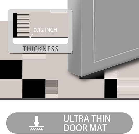 Ultra Thin Door Mat Indoor Entrance, 1/10 in Thin Door Mats for Inside Entry, Non-Slip Rubber Backing Washable Doormat, Fade Resistant, Absorbent, Low Profile Dirt Trapper, 30"X17"