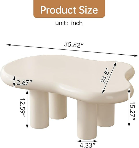 Guyii Cloud Coffee Table, Cute White Modern Tea Table, Irregular Indoor End Table for Living Room, Free Shape with 4 Legs, 35.82 Inches
