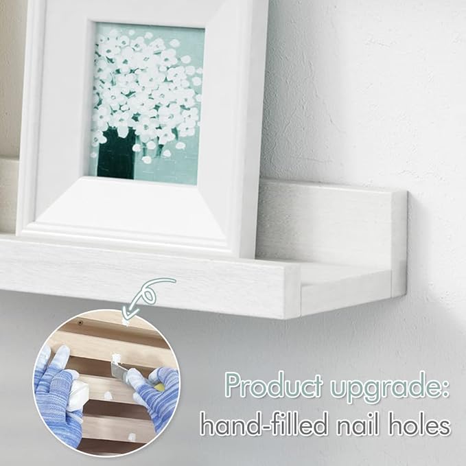 Forbena 36 Inch Floating Shelves for Wall 4-Pack, Large Nursery Book Shelves Bookshelf for Kids Bedroom, Long Picture Ledge Shelf with Lip for Living Room Photo Frames Art Display (White Solid Wood)