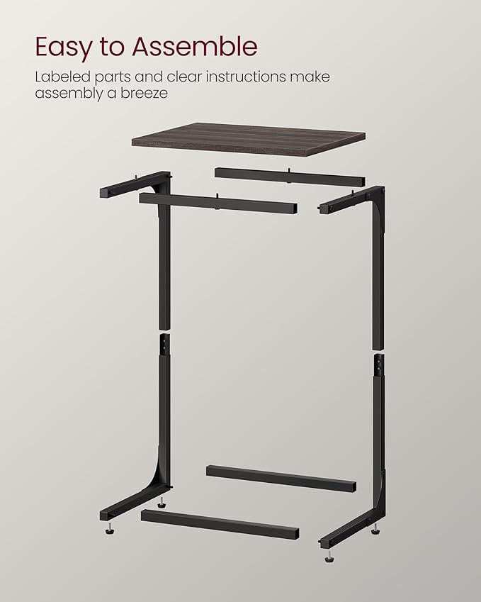 VASAGLE C-Shaped End Table, Side Table for Sofa, Couch Table with Metal Frame, Small TV Tray Table for Living Room, Bedroom, Chestnut Brown and Black