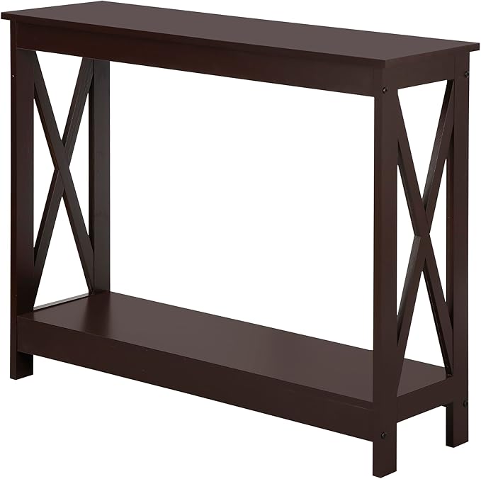 ZenStyle Sofa Side Console Table with 2 Storage Shelves Narrow Accent Table for Entryway/Hallway/Living Room, 39.3in L x 11.8in W x 31.6in H (Dark Brown, 39.3 inch)