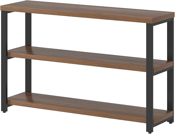 EXCEFUR 47" Entryway Table, Industrial Console Table for Living Room & Hallway, 3-Tier Storage Sofa Table Behind Couch, Walnut