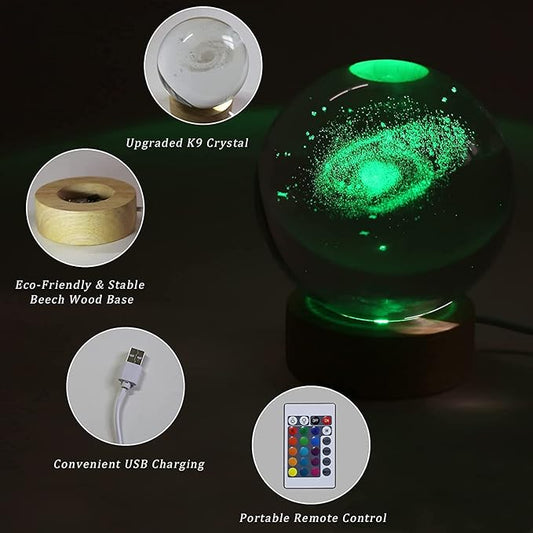 3D Celestial Balls Lamp Galaxy Crystal Ball Lamp with Remote Control, Galaxy System Model Decor Science Astronomy Gifts God Bless The World Easter Religious Space Gifts Decor